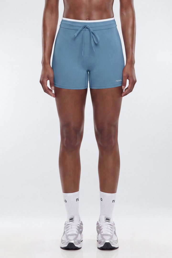 ProStretch™ 4″ Contrast Trim High Rise Biker Short - Soft Indigo