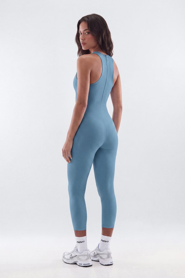 ProStretch™ 18″ High Neck Capri Jumpsuit - Soft Indigo