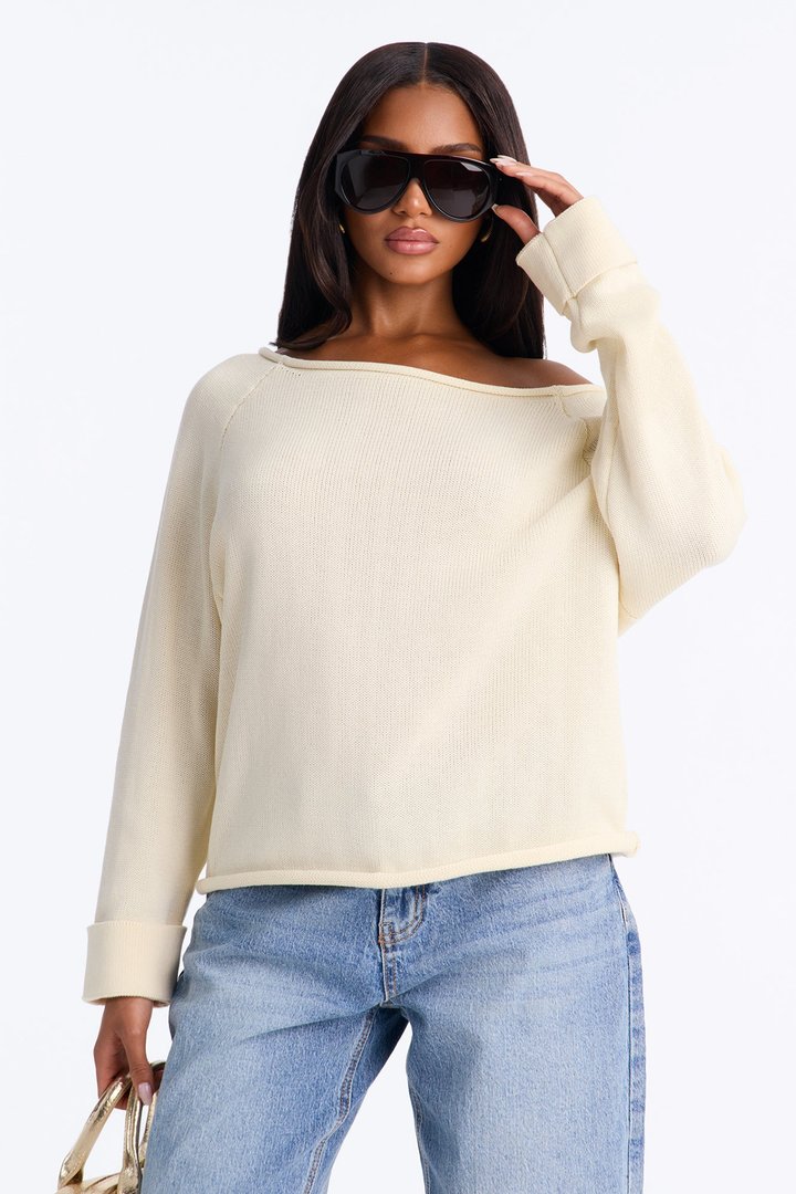 Casey Off Shoulder Long Sleeve Sweater - Ivory