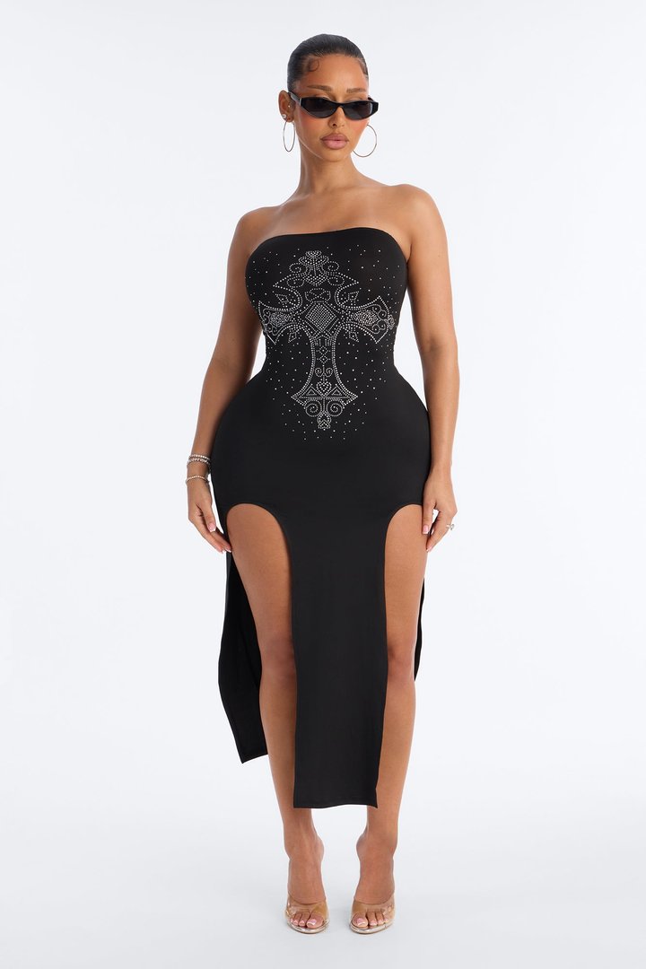 Rockstar Girl Strapless Midi Dress - Black