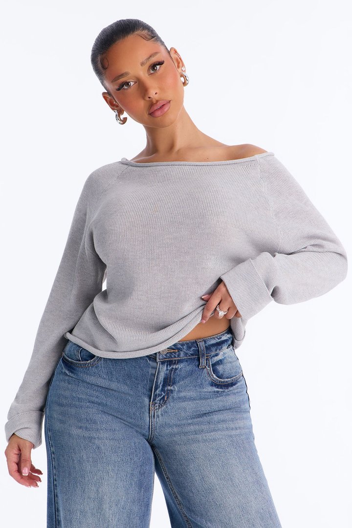 Casey Off Shoulder Long Sleeve Sweater - Heather Grey