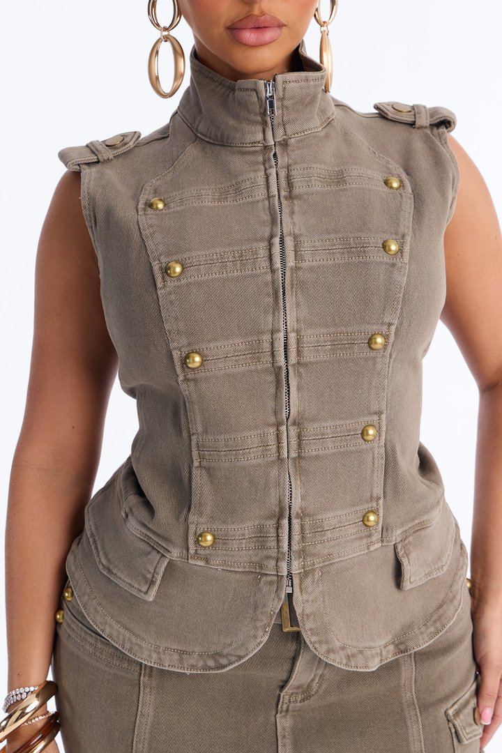 In Command Military Vest Mini Skirt Set - Olive