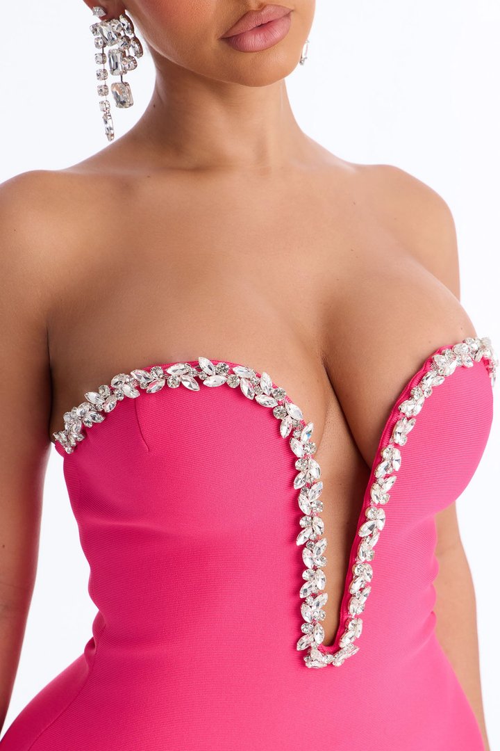 Sweetest Heart Embellished Mini Dress - Hot Pink