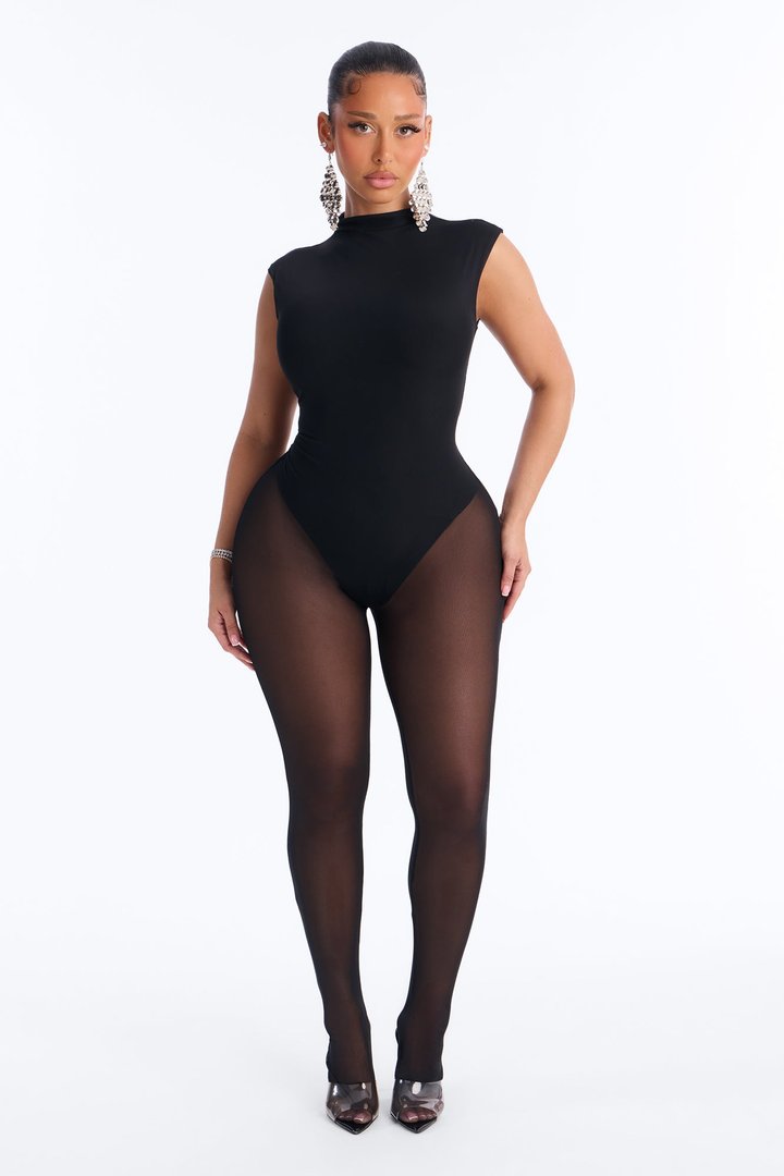More For Mesh Catsuit With Footie - Black