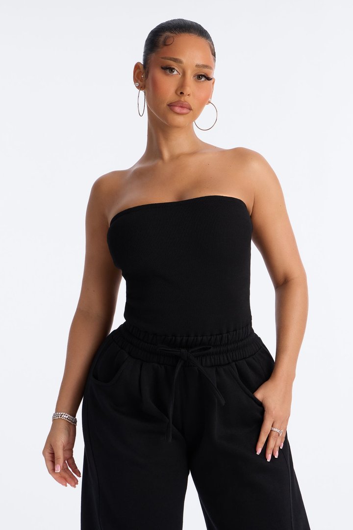 Jules Knit Tube With Fleece Barrel Leg Jumpsuit - Black