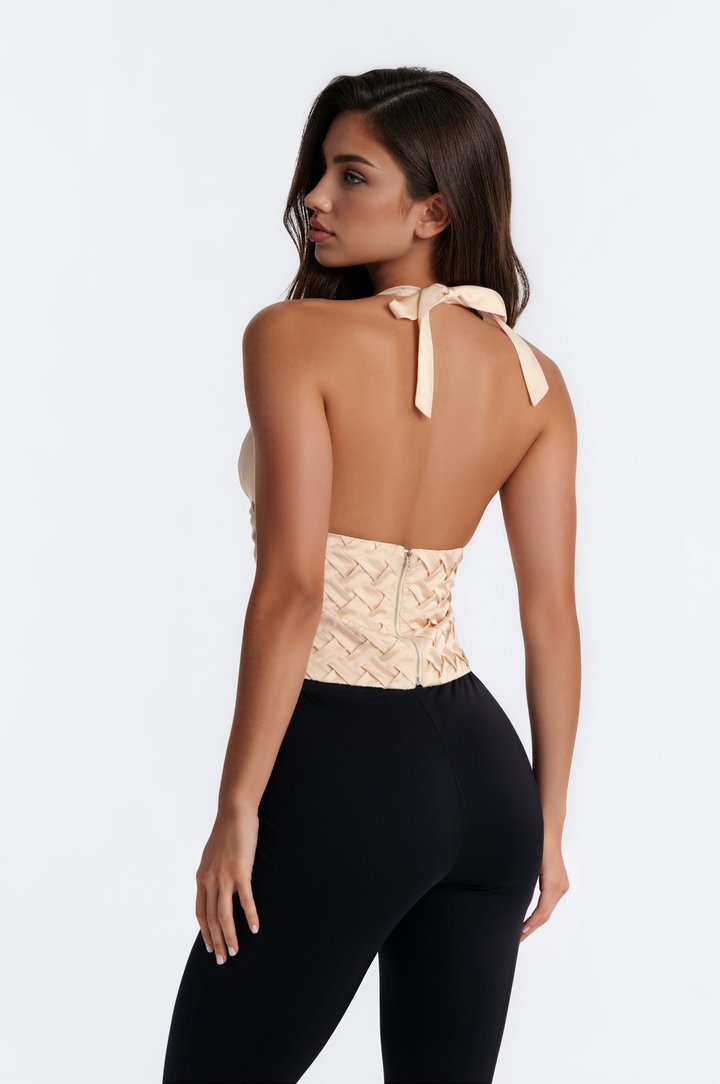 Niyla Satin Woven Halter Top - Ivory
