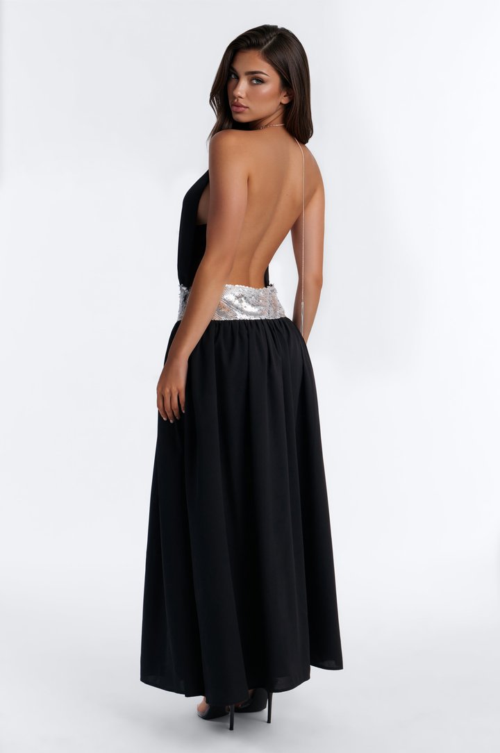 Celine Chiffon Backless Maxi Dress - Black/combo