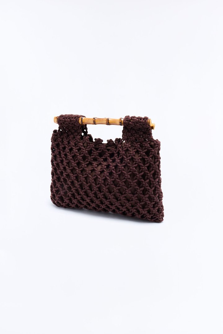 Palm Weave Crochet Satchel Handbag - Brown
