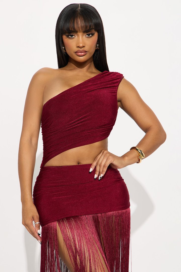 Island Chic Fringe Maxi Dress - Burgundy