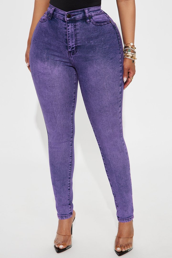 Out The Door High Waist Skinny Jeans - Purple