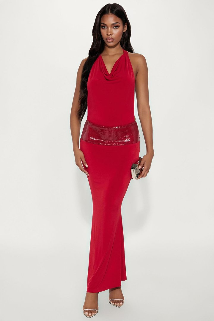 Back For More Backless Halter Maxi Dress - Red