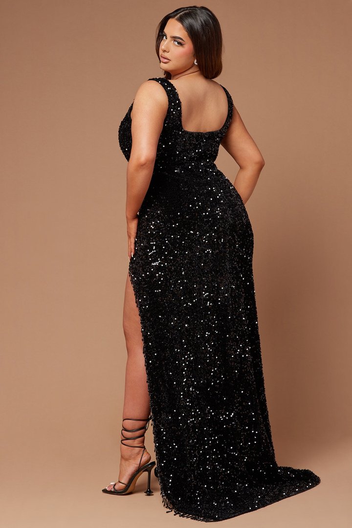 Lana Embellished Sequin Gown - Black