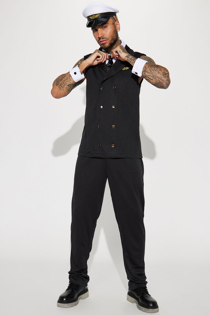 Airline Pilot 5 Piece Costume Set - Black/combo