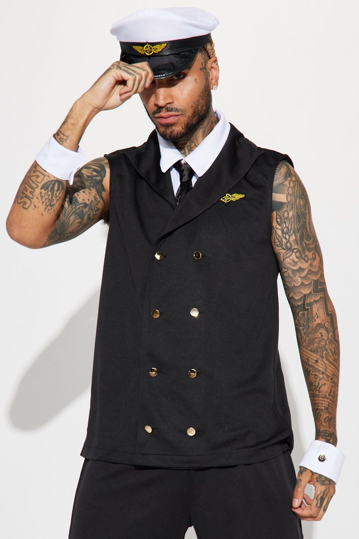 Airline Pilot 5 Piece Costume Set - Black/combo