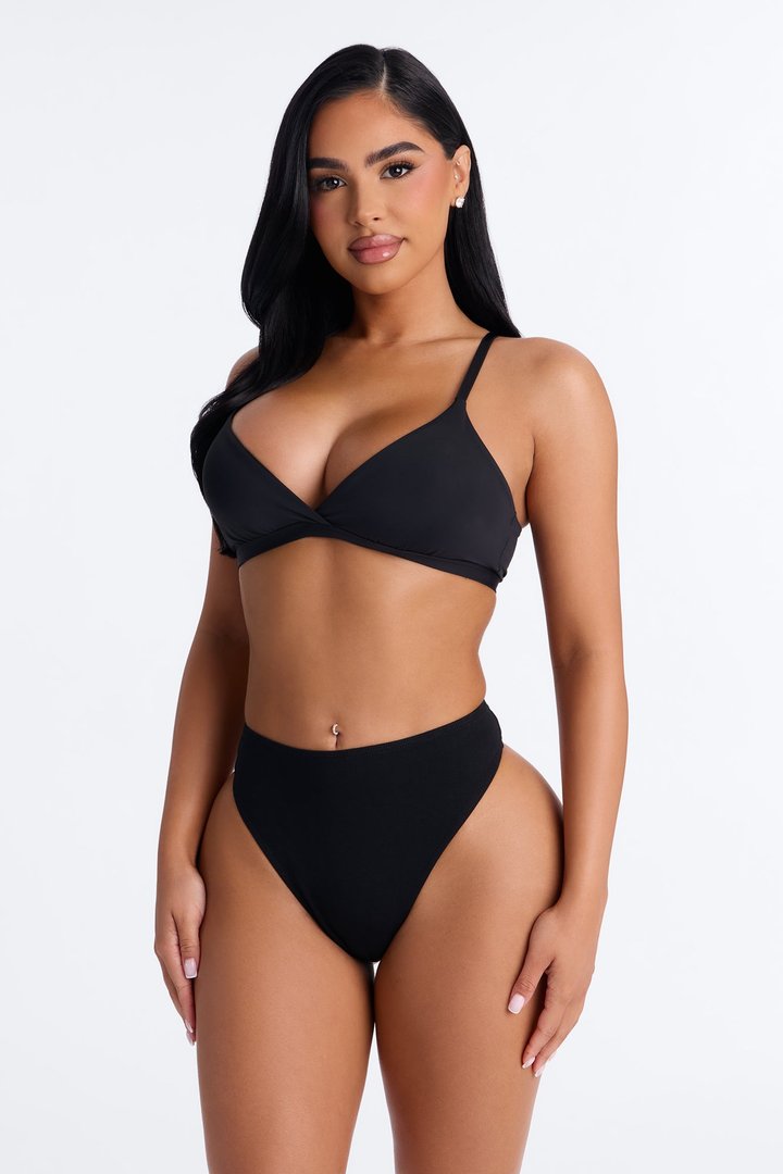 Nova Cotton High Waist Thong Panty - Black
