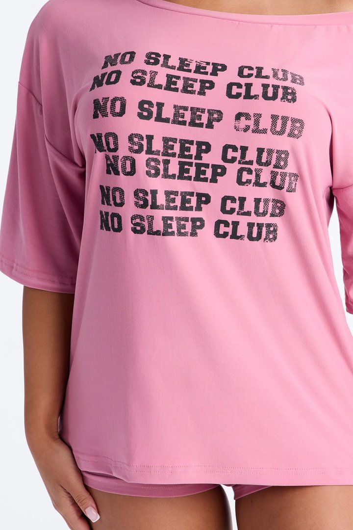 No Sleep Club Off Shoulder PJ Short Set - Pink
