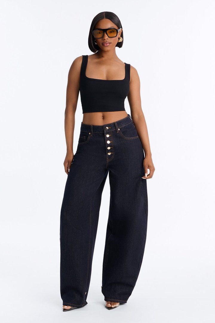 Always New York Adjustable Hem Buttonfly Straight Leg Jeans - Dark Denim
