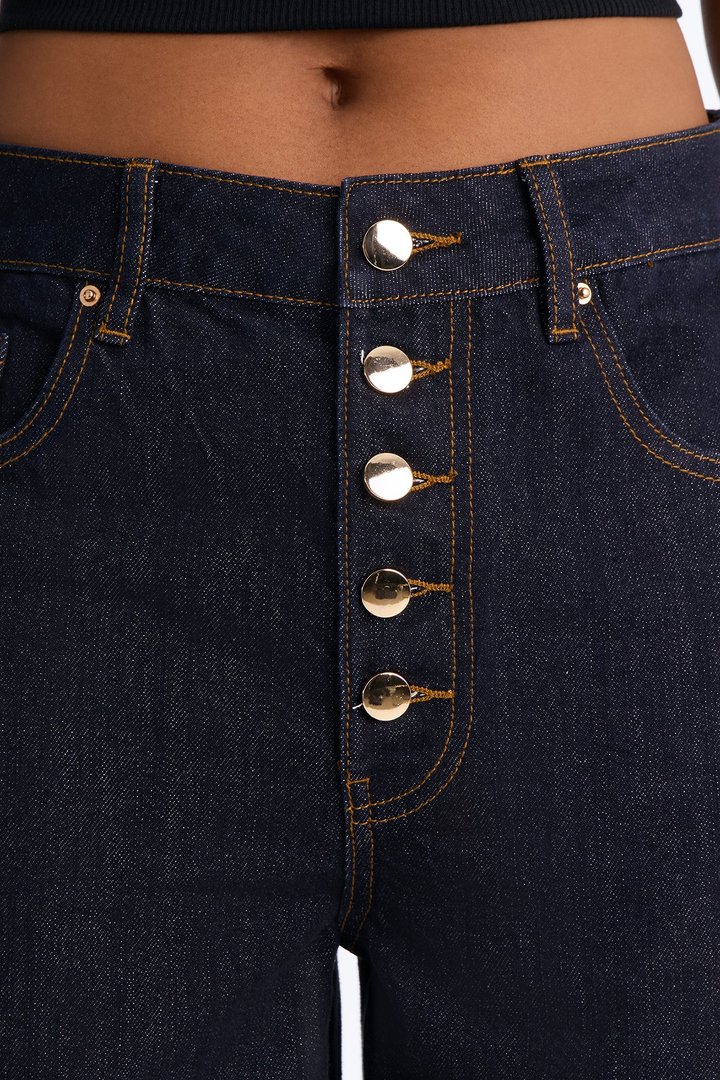 Always New York Adjustable Hem Buttonfly Straight Leg Jeans - Dark Denim