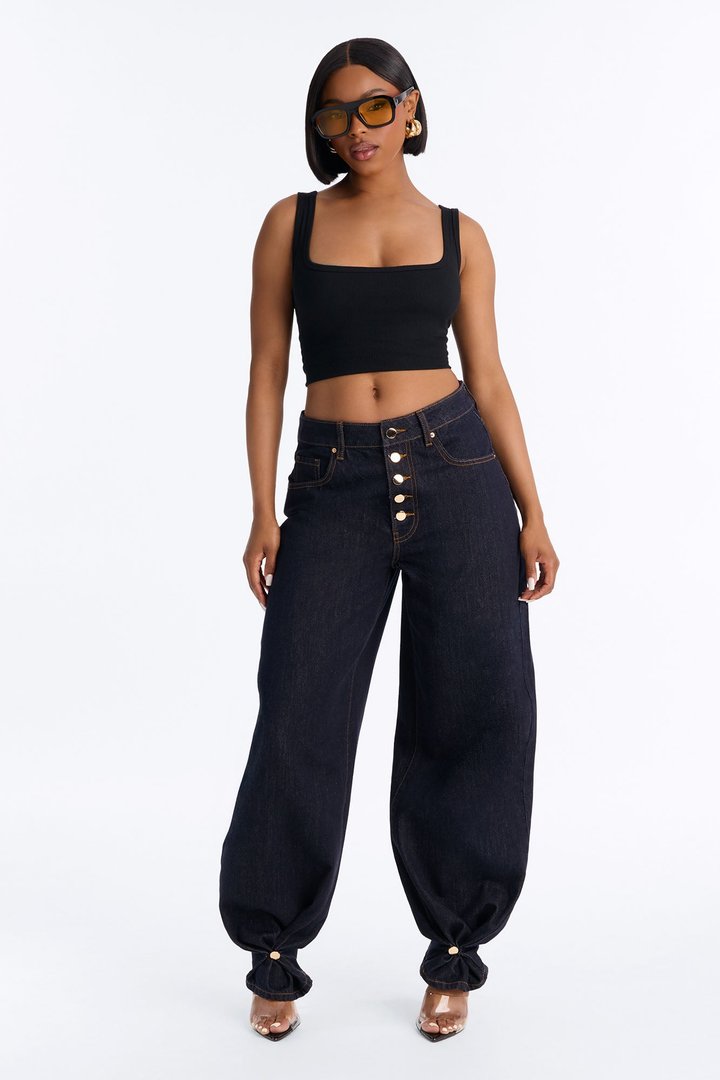 Always New York Adjustable Hem Buttonfly Straight Leg Jeans - Dark Denim