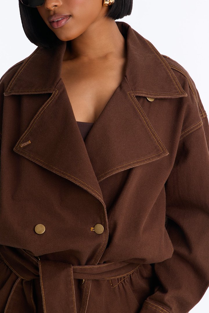 City Limits Belted Trench Jacket - Brown