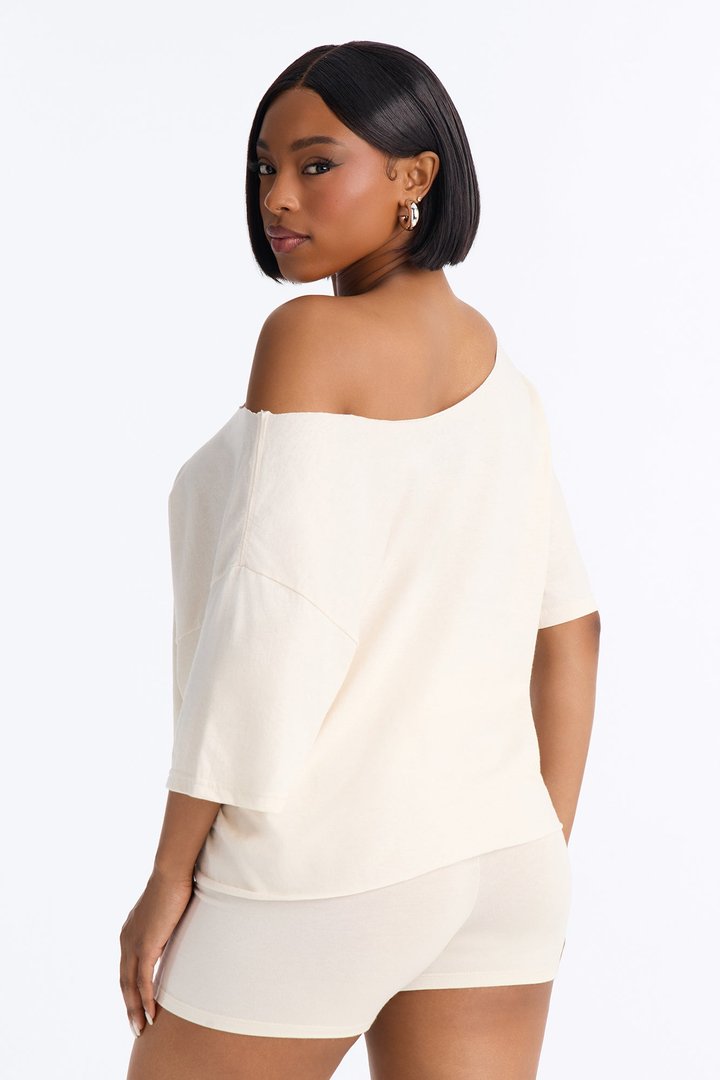 Soft Girl Era Off Shoulder Tee - Cream
