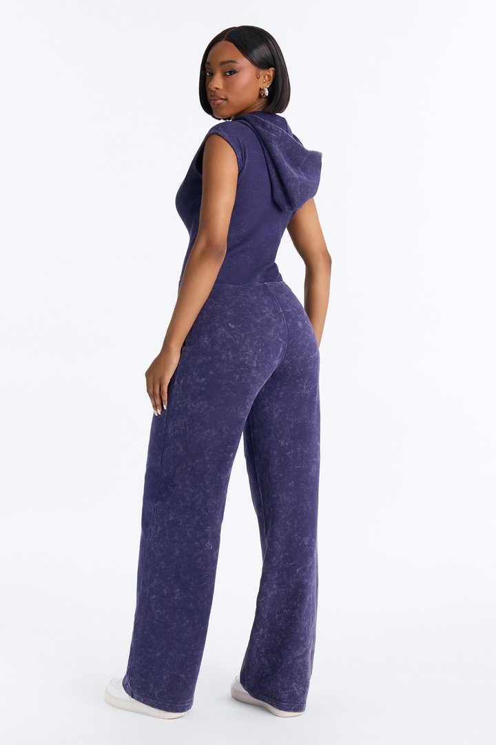 Melanie Sleeveless Hooded Terry Jumpsuit - Navy