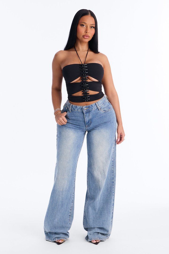 Brook Cut Out Hardware Halter Top - Black