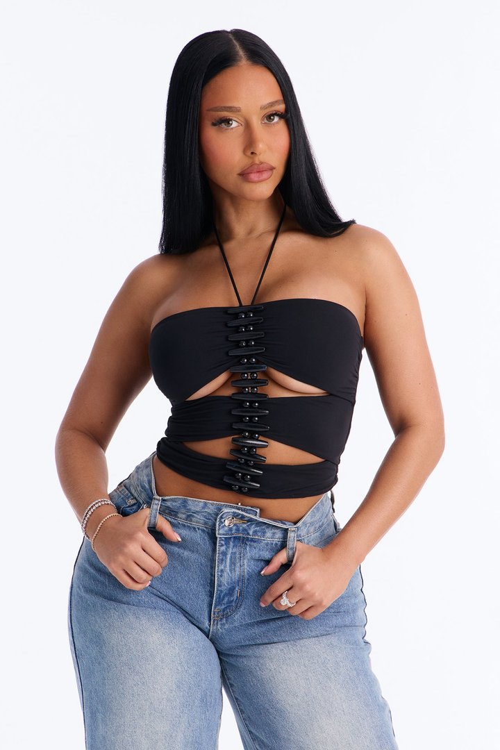 Brook Cut Out Hardware Halter Top - Black