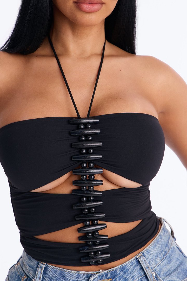 Brook Cut Out Hardware Halter Top - Black