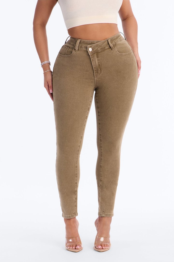 Olive You Forever Crossover Skinny Jeans - Olive