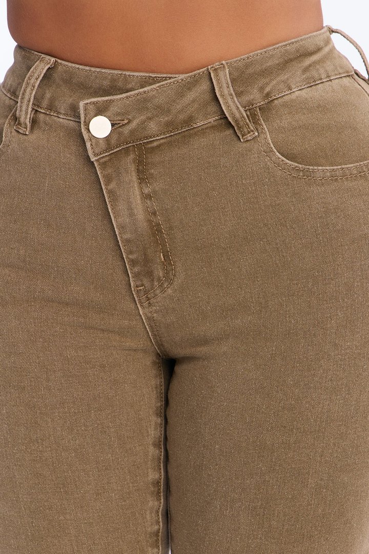 Olive You Forever Crossover Skinny Jeans - Olive