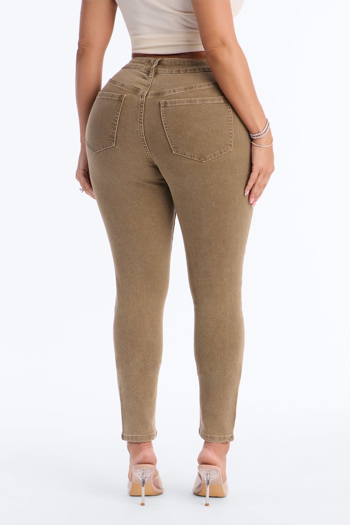 Olive You Forever Crossover Skinny Jeans - Olive