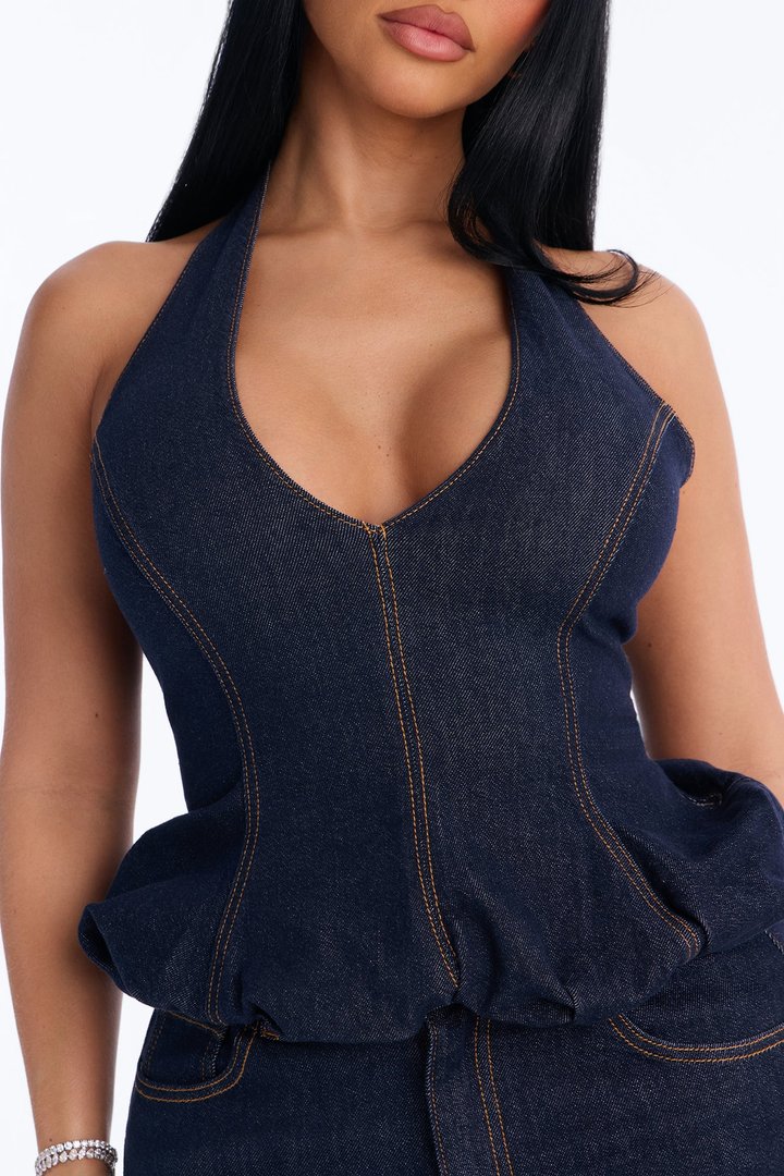 Annika Peplum Maxi Skirt Set - Dark Wash