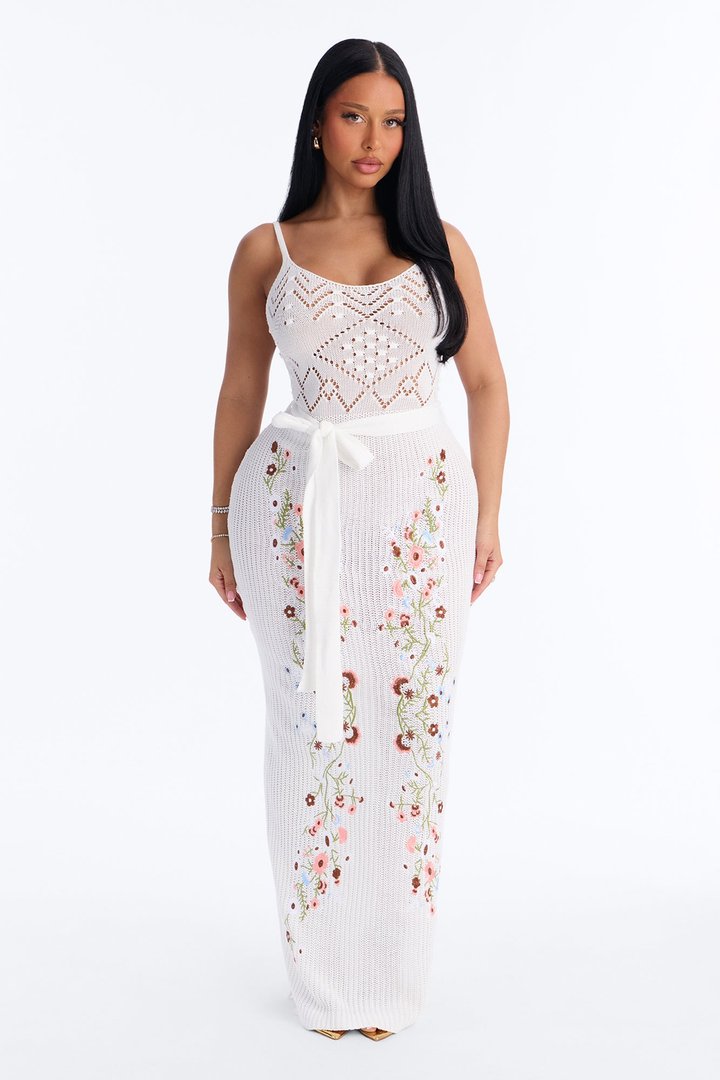 Soft Focus Crochet Maxi Dress - White