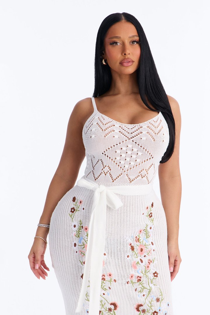 Soft Focus Crochet Maxi Dress - White