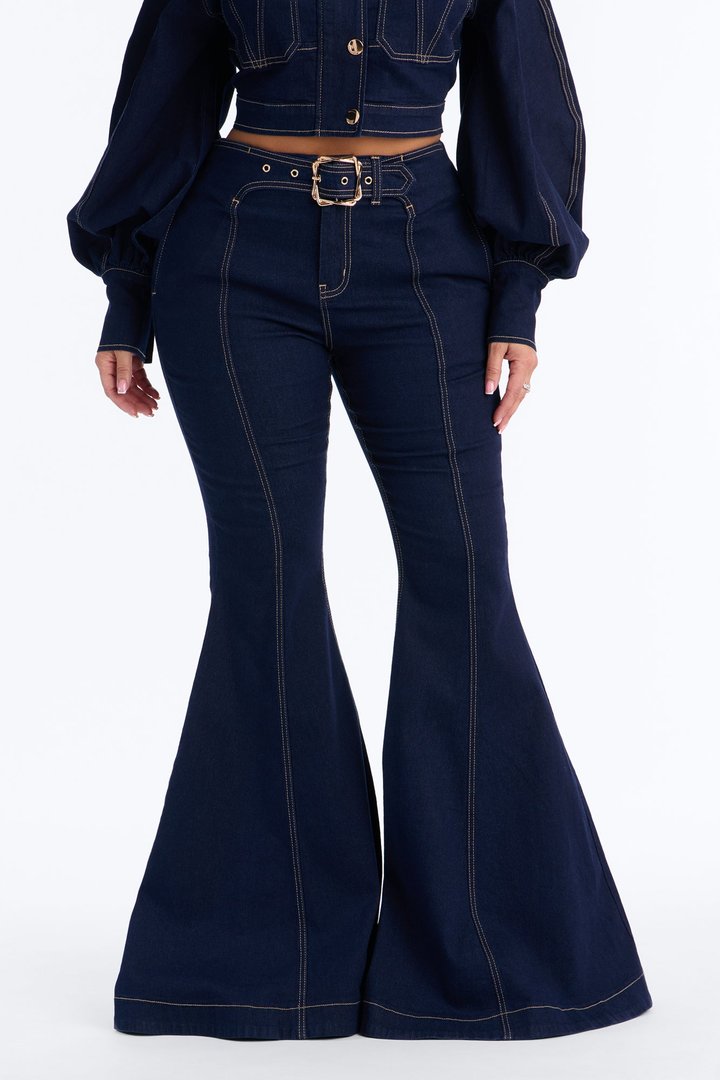 Real Life Entourage Stretch Bell Bottom Flare Jean - Dark Wash