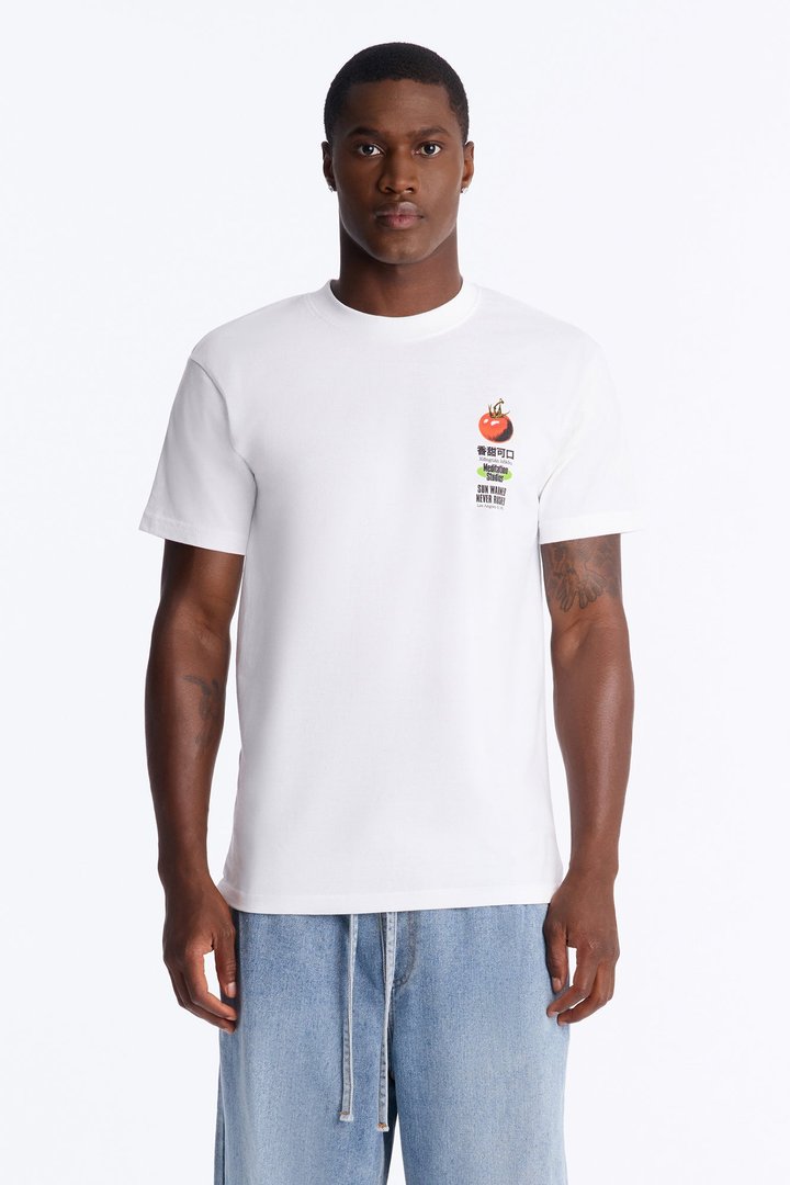Sun Warmed Tomato Oversized Short Sleeve Tee - White