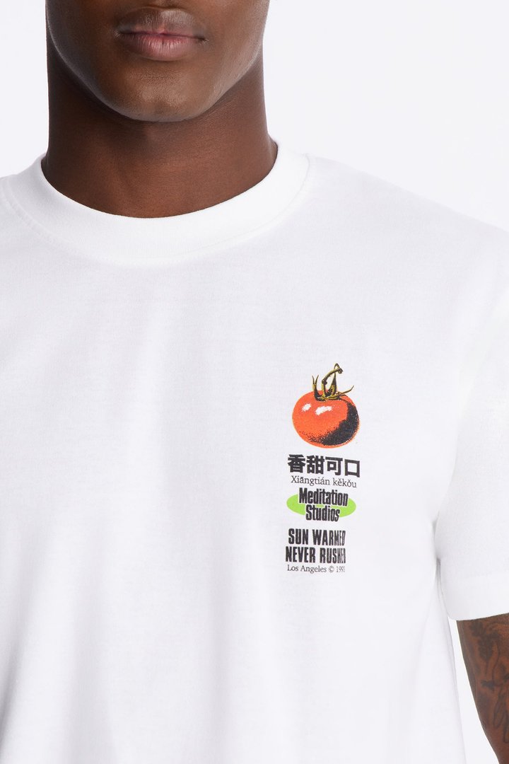 Sun Warmed Tomato Oversized Short Sleeve Tee - White