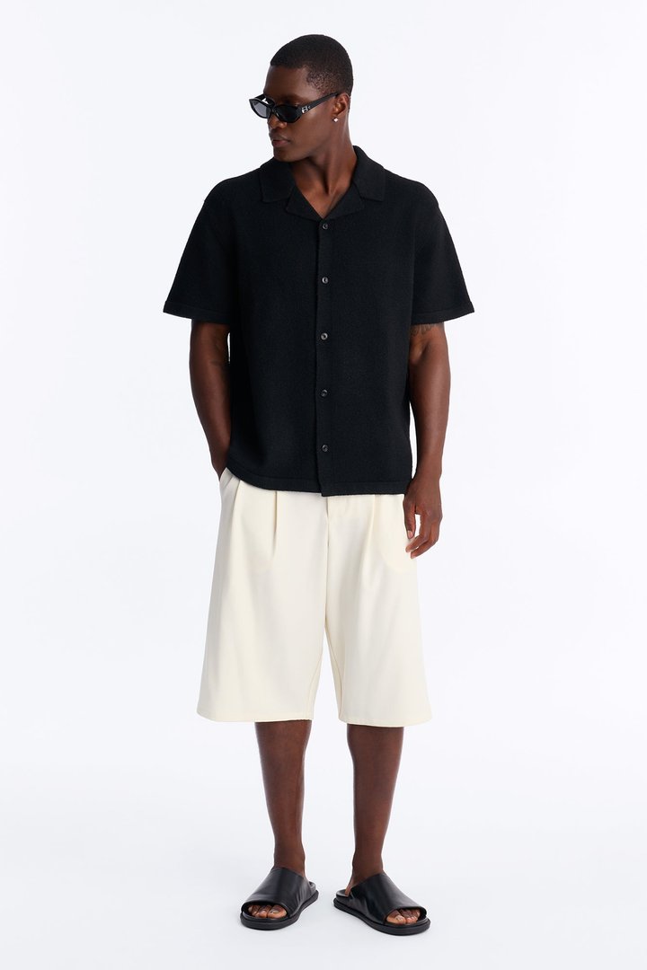 Soft Mode Relaxed Cuban Collar Button Up Shirt - Black