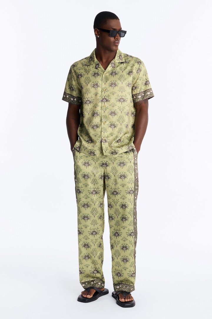 Drakos Cuban Collar Button Up Shirt - Green/combo