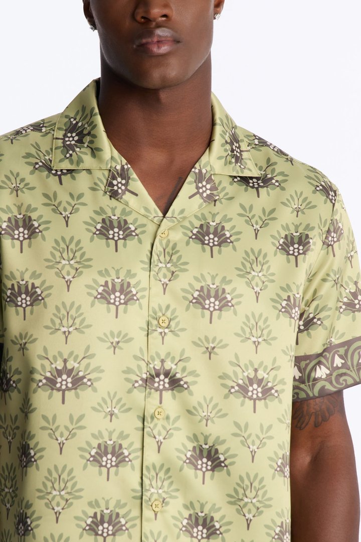 Drakos Cuban Collar Button Up Shirt - Green/combo