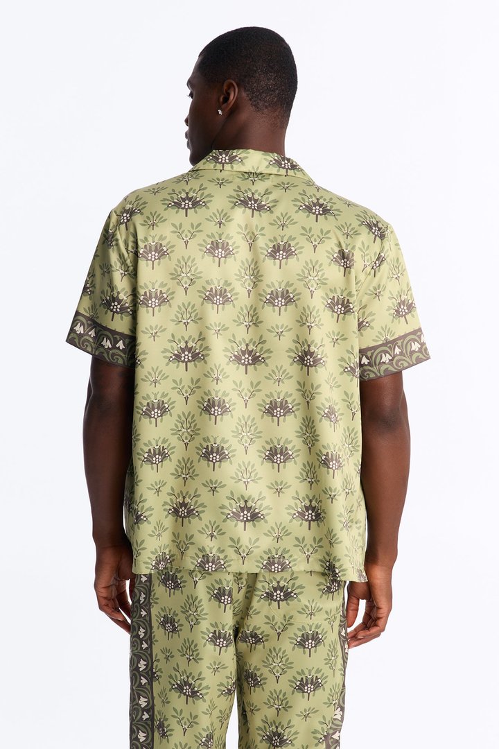 Drakos Cuban Collar Button Up Shirt - Green/combo