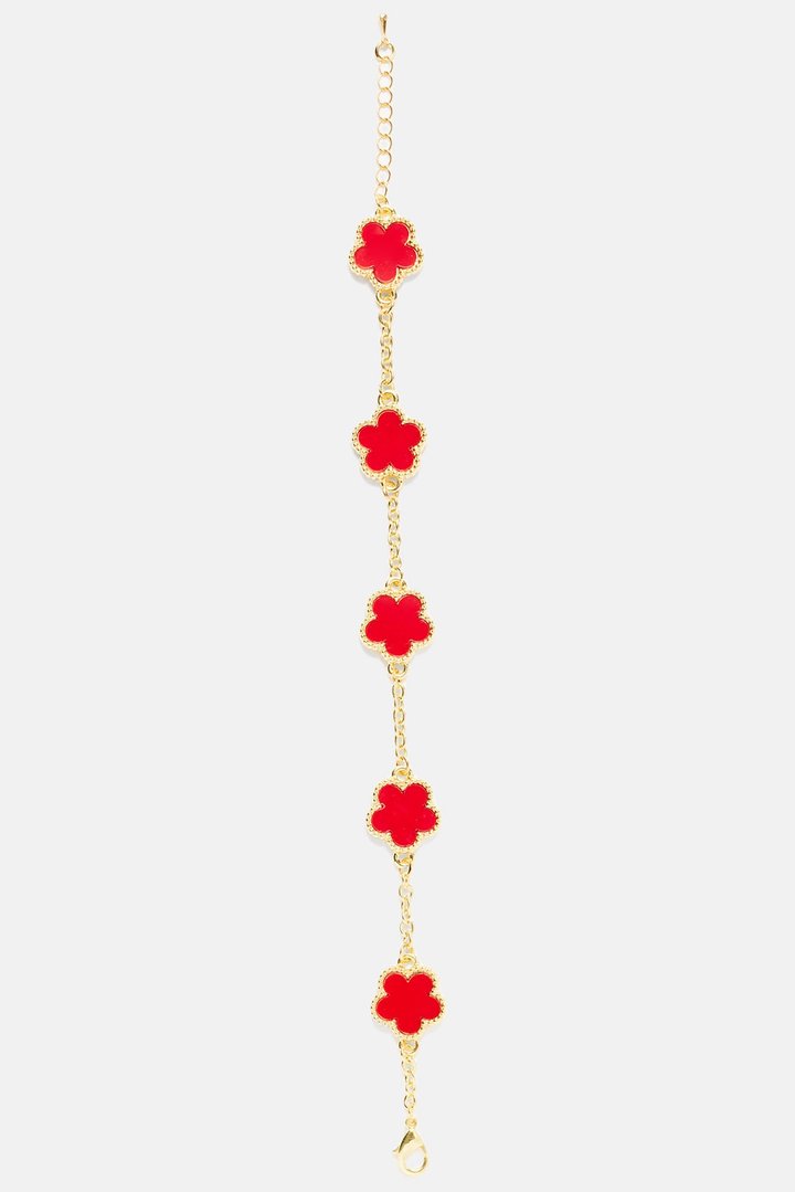 Iced Multi Clover Bracelet - Gold/Red