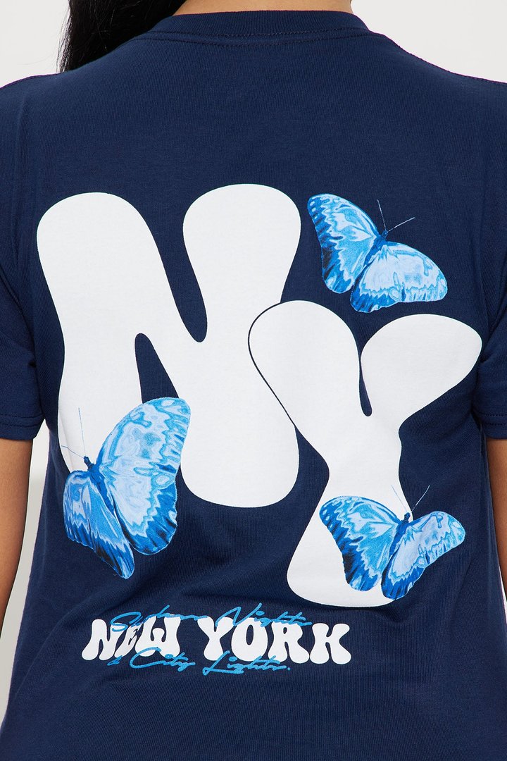 New York Butterfly Graphic Tshirt - Navy