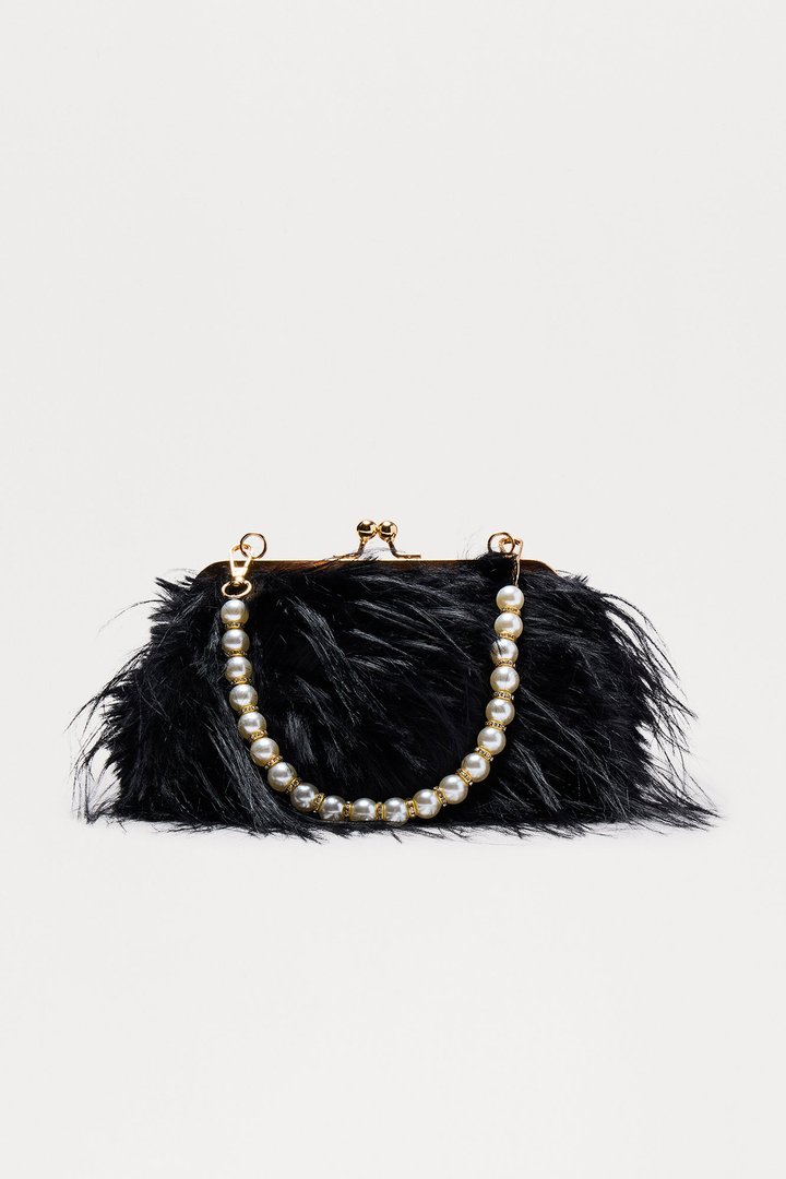 Double Date Faux Fur Clutch - Black