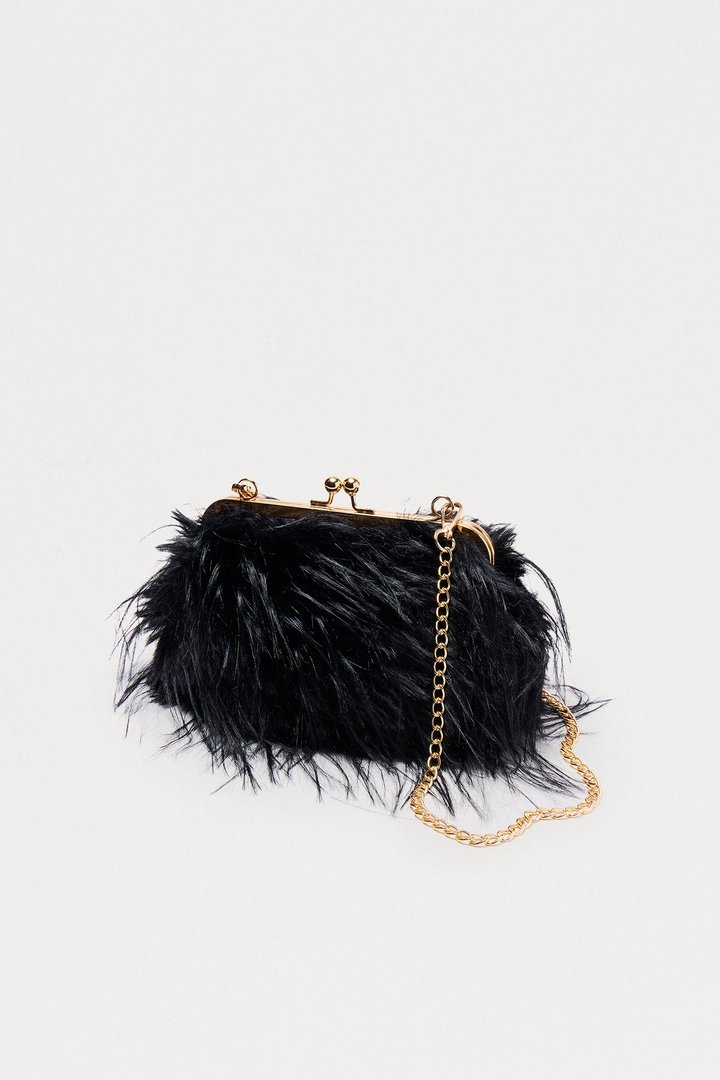 Double Date Faux Fur Clutch - Black