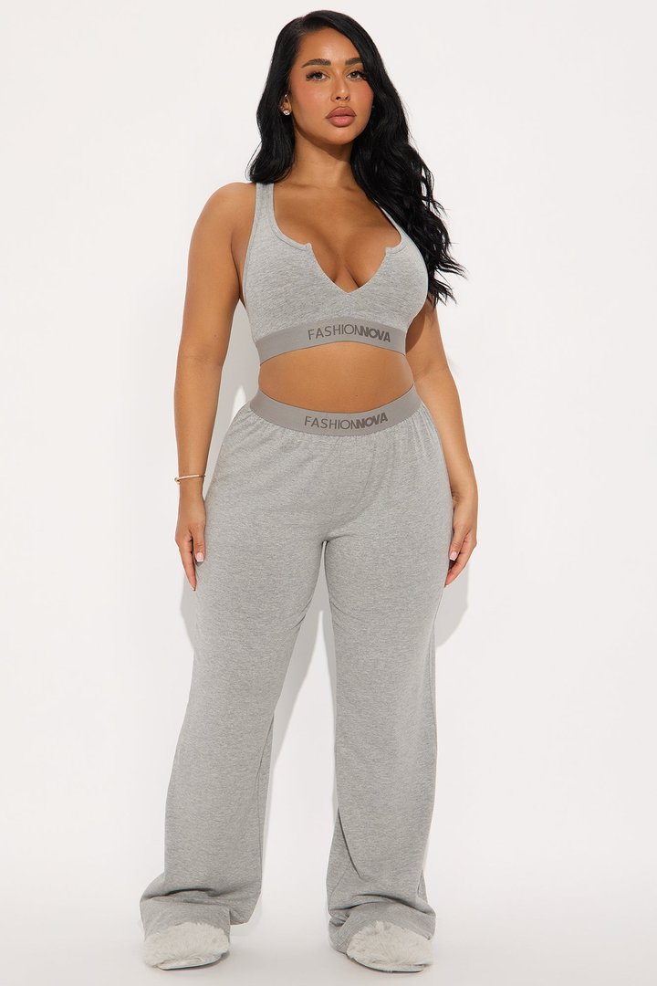 FN Mood Racerback Bralette PJ Boxer Pant Set - Heather Grey