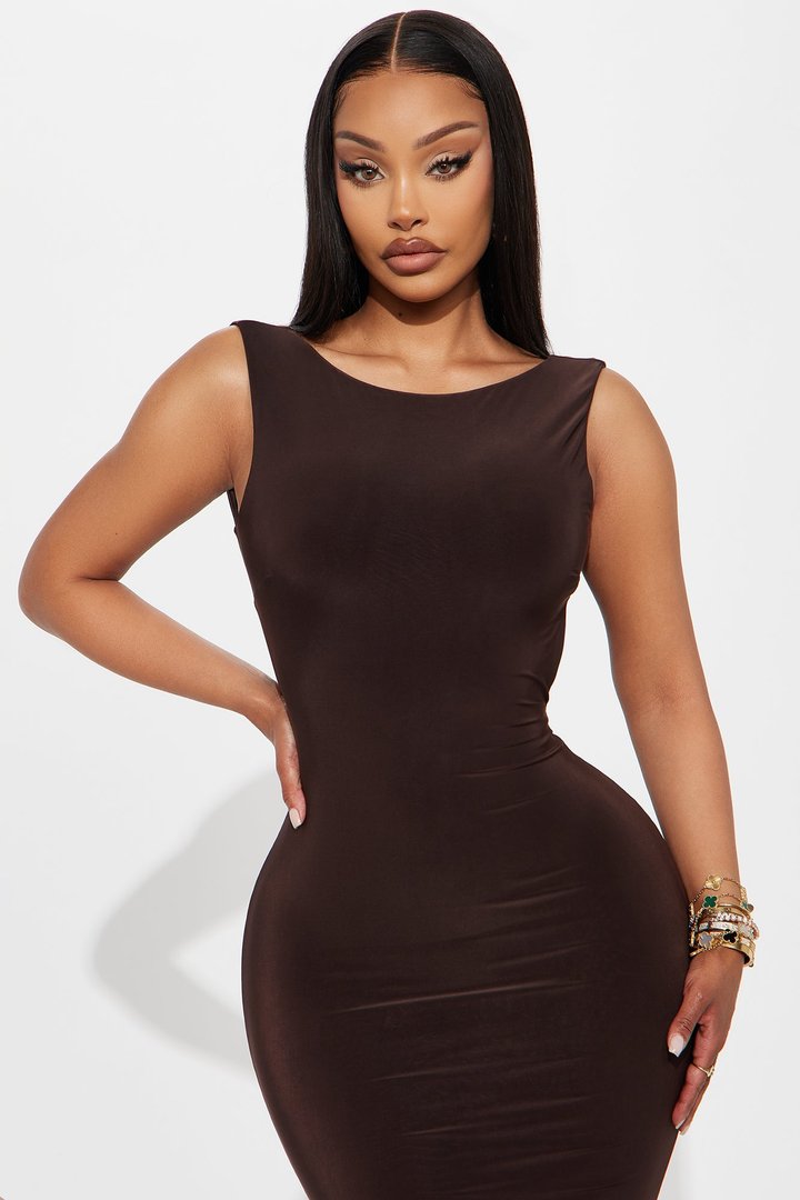 Alfie Backless Double Lined Ruched Maxi Dress - Chocolate