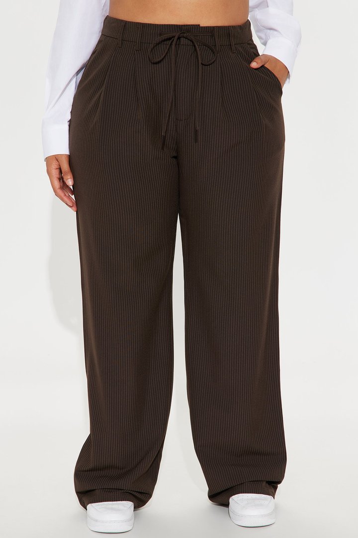 Kelly Pinstripe Wide Leg Trouser Pant - Chocolate