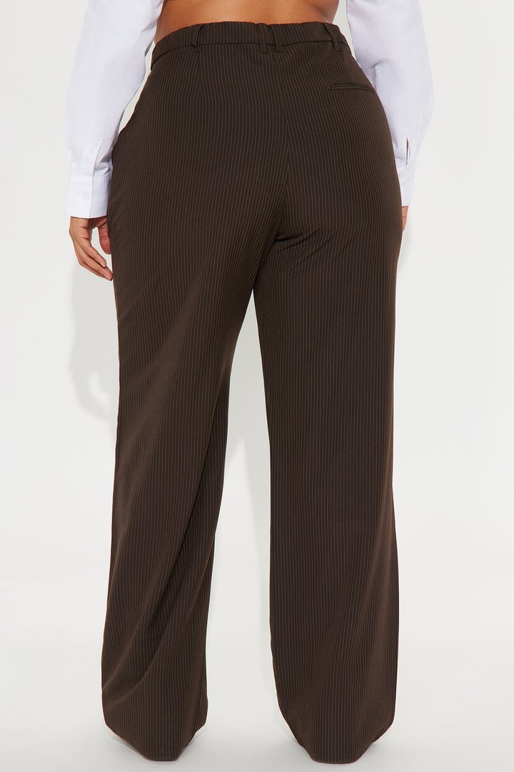 Kelly Pinstripe Wide Leg Trouser Pant - Chocolate